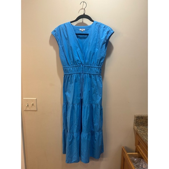 Rails Lucia Dress Pacific Blue V Neck Cap Sleeve Tiered Midi Drawstring Waist XS - Picture 2 of 9